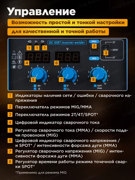 SOLARIS Сварочный аппарат полуавтомат инверторный MULTIMIG-224, синий, фото 5