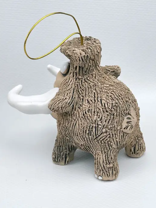 Ceramic Fauna Глиняный колокольчик Мамонт, елочная игрушка, белый, фото 2
