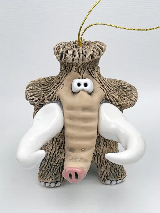 Ceramic Fauna Глиняный колокольчик Мамонт, елочная игрушка, белый, фото 3