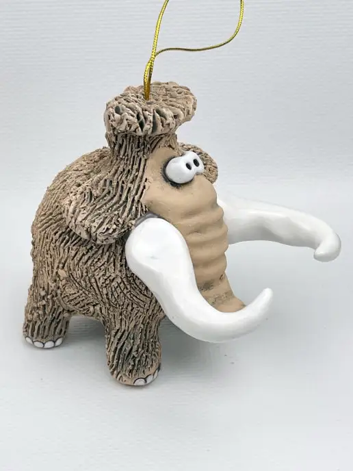 Ceramic Fauna Глиняный колокольчик Мамонт, елочная игрушка, белый, фото 4