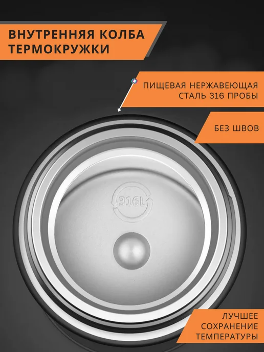 Тсс! Термокружка стальная с ситечком для чая Термос Термостакан, черный, фото 4
