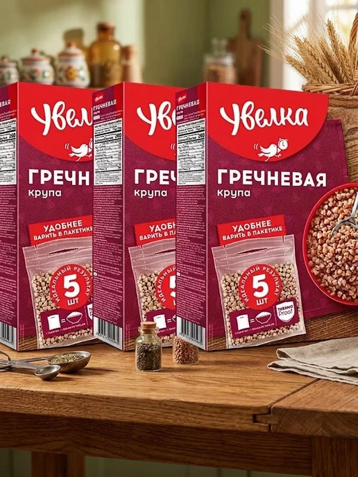 лента Крупа гречневая Увелка в варочных пакетах 5х80гр, 3 пачки, 80 г