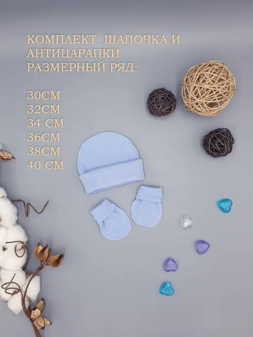 Littlebloom Комплект шапочка и царапки для новорожденных, голубой