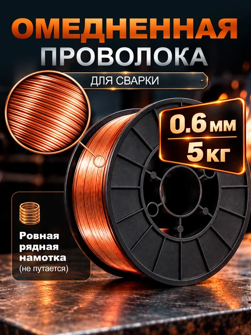 SOLARIS Проволока сварочная омедненная для сварки 0.6мм 5кг ER70S-6, 5 кг