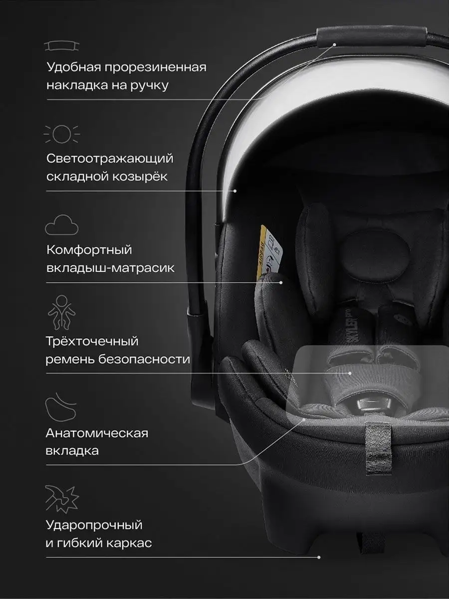 SKYLER PRO Автокресло автолюлька для новорожденных dark grey Happy Baby  83380537 купить за 7 739 ₽ в интернет-магазине Wildberries