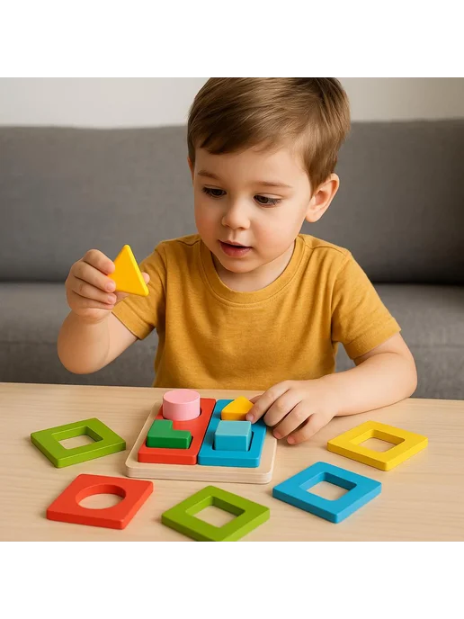 Tooky Toy Сортер "Геометрические фигуры", бежевый, фото 2