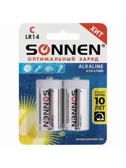 Батарейки 2шт, SONNEN Alkaline, С (LR14, 14А), алкалиновые Sonnen 83386587 купить за 336 ₽ в интернет-магазине Wildberries