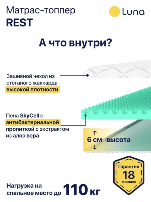 Luna Inc Матрас топпер для дивана Luna Rest 150х200, 120x200, фото 2