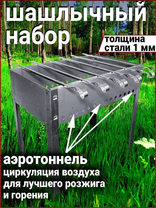 Pro Turist Сборно-разборный складной мангал и шампуры шашлычный набор, серый, фото 4