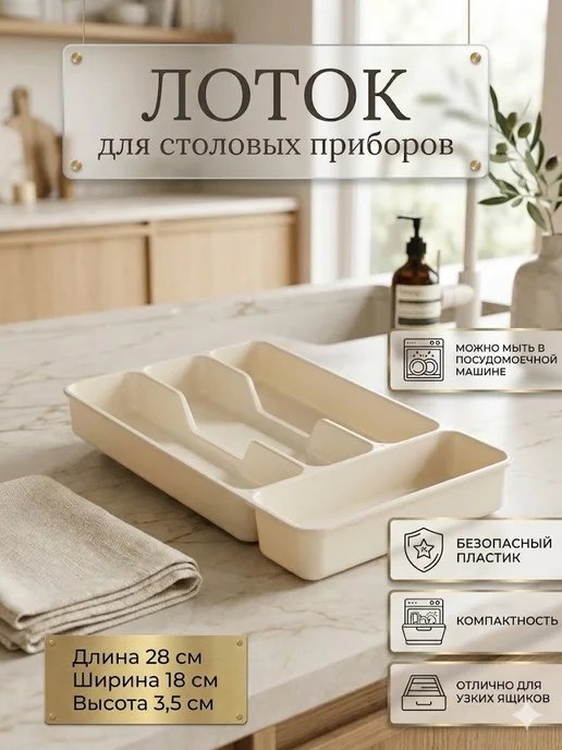 MilisKit Лоток для приборов и подставка для моющего средства и губки, бежевый, фото 2