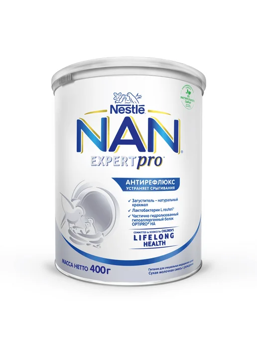 NAN Детская смесь Антирефлюкс, с рождения, 400г, 400 г, фото 2