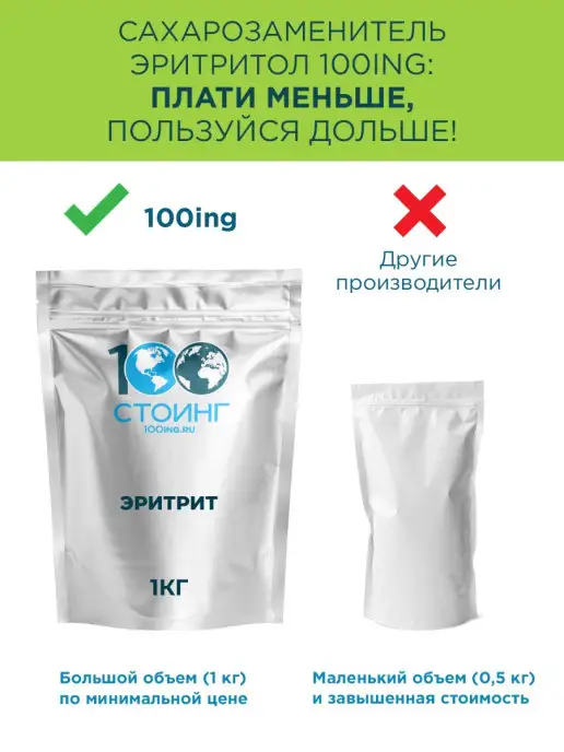 STOING Эритрит сахарозаменитель Эритритол СТОИНГ 1 кг, 1 кг, фото 4
