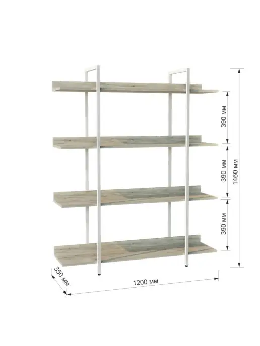 WOODSTEEL Стеллаж напольный Лофт деревянный металл 146х120х35 см, 146x120x35 см, фото 2