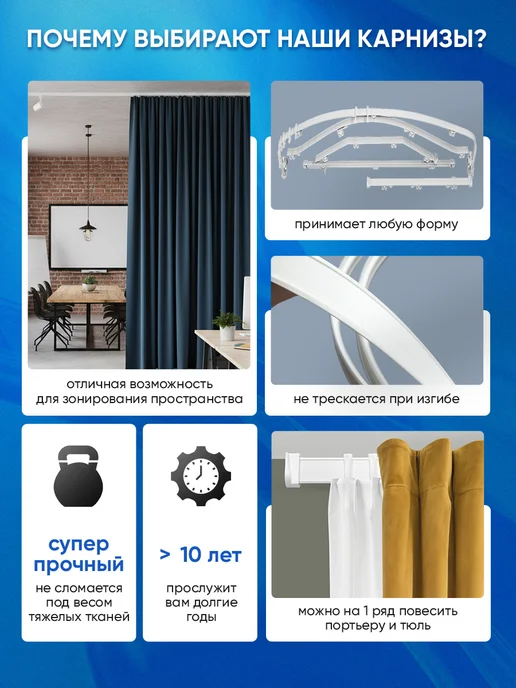 Mirtex Карниз потолочный для штор гибкий 7м, 7 м, фото 2