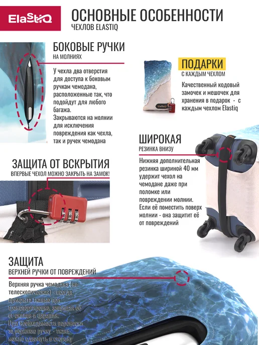 ElastiQ Чехол для чемодана М "Fluffy M", голубой, фото 4