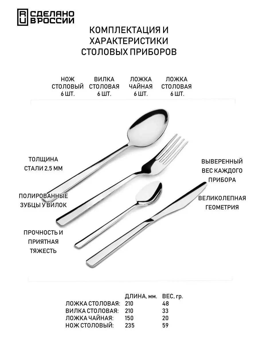 Набор столовых приборов на 6 персон нытва 84332174 купить в  интернет-магазине Wildberries