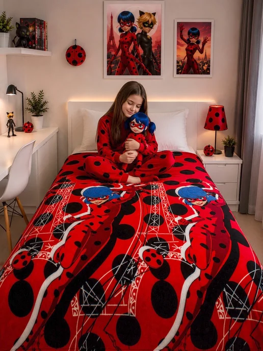 Павлинка Плед 150х200 детский пушистый на кровать Леди Баг, 150x200, фото 2