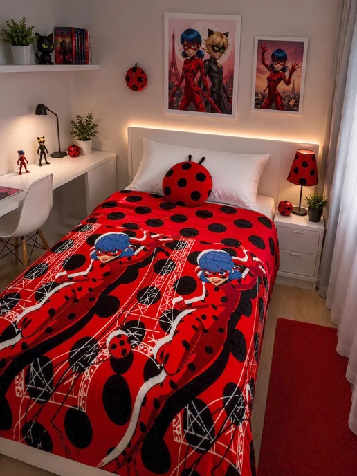 Павлинка Плед 150х200 детский пушистый на кровать Леди Баг, 150x200, фото 5