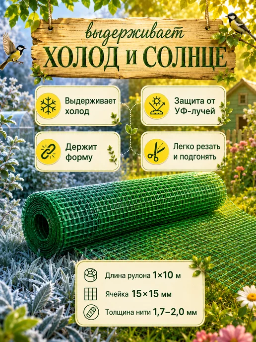 crafy Сетка пластиковая 1 x 20 м для птичников ячейка 15 x 15 мм, 1x10 м, 10 м, фото 3