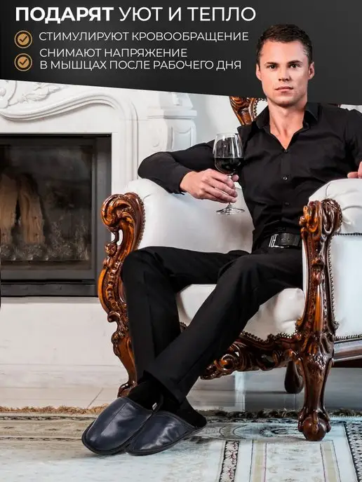 MOUTON Home Collection Тапочки домашние из натуральной кожи и меха, синий, фото 8