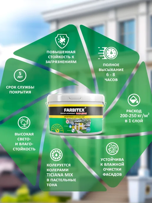 Farbitex Краска фасадная для наружных работ 3кг, 3 кг, фото 2