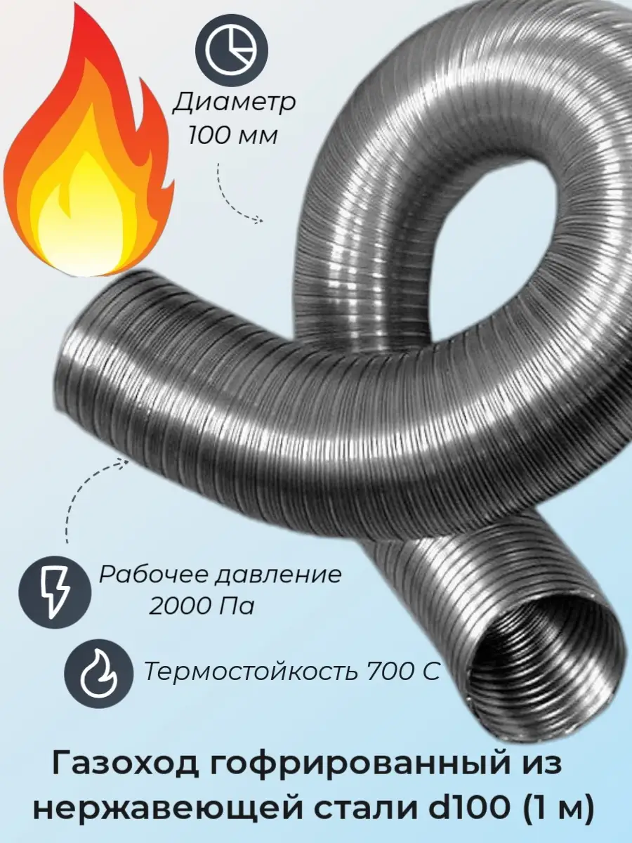Газоход гофрированный d100мм(1м) из нерж