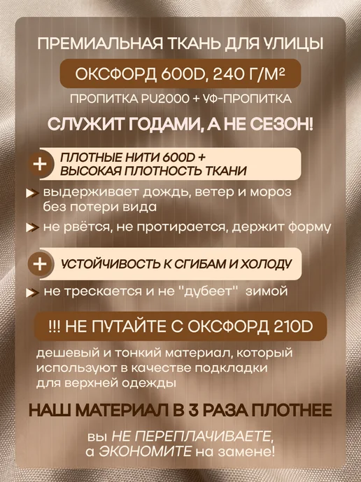 Beloje Шторы уличные непромокаемые для беседки 145 240 см 2шт, бежевый, фото 3