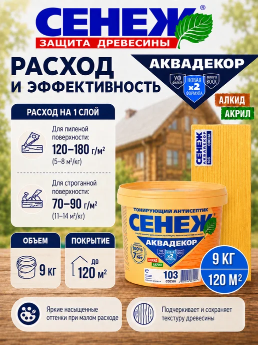 Сенеж Пропитка для дерева,антисептик АКВАДЕКОР 103 (сосна) - 9 кг, 9 кг, фото 6