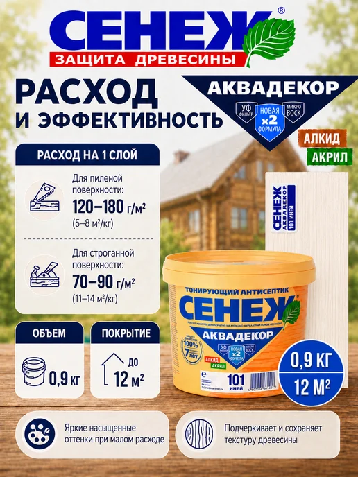 Сенеж Пропитка для дерева,антисептик АКВАДЕКОР 101 (иней) - 0,9 кг, 0,9 кг, фото 6