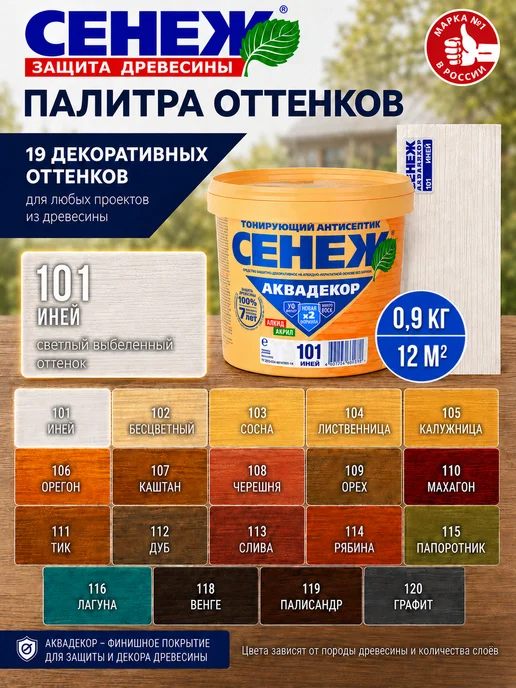 Сенеж Пропитка для дерева,антисептик АКВАДЕКОР 101 (иней) - 0,9 кг, 0,9 кг, фото 8