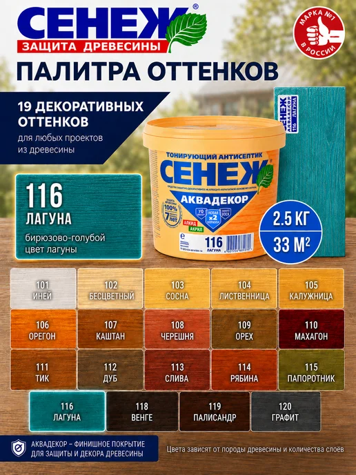Сенеж Пропитка для дерева,антисептик АКВАДЕКОР 116 (лагуна) -2,5кг, 2,5 кг, фото 8