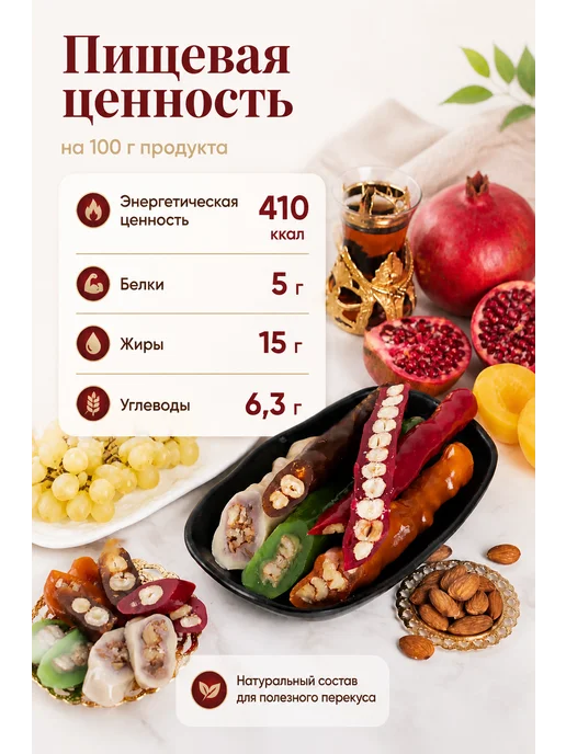 Королевские сладости Чурчхела с грецким орехом и фундуком ассорти, вариант, фото 3