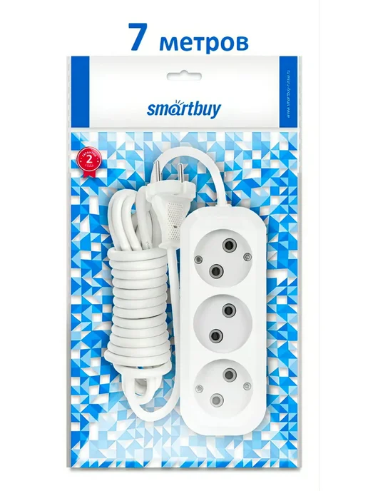 SmartBuy Удлинитель 3 гнезда-7 метров-10А-2,2кВт без заземления, 7 м