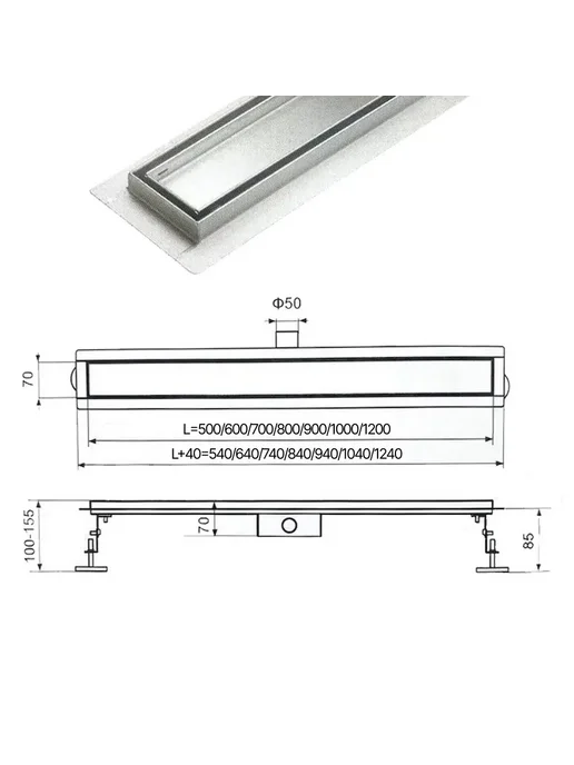 TIM Трап для душа BAD454002 под плитку 70х400 мм, 70x400 мм, фото 8