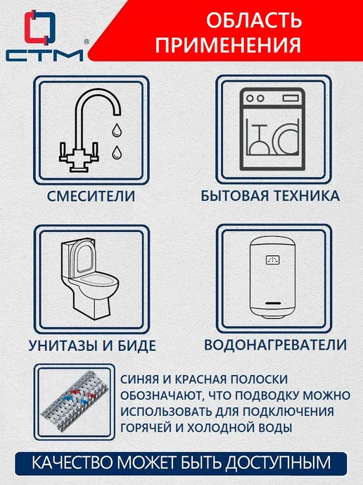 СТМ Гибкая подводка для воды 1 2" Гигант 150 cм, серый, фото 4