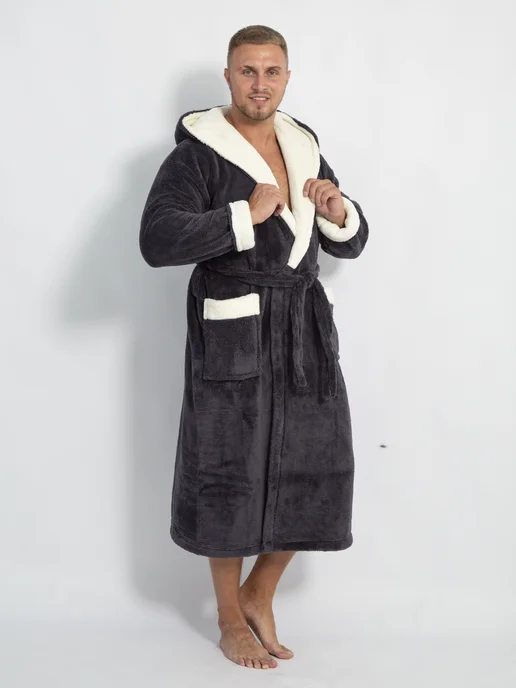 Wakas Textile Халат махровый домашний с капюшоном теплый в бани, белый, фото 4