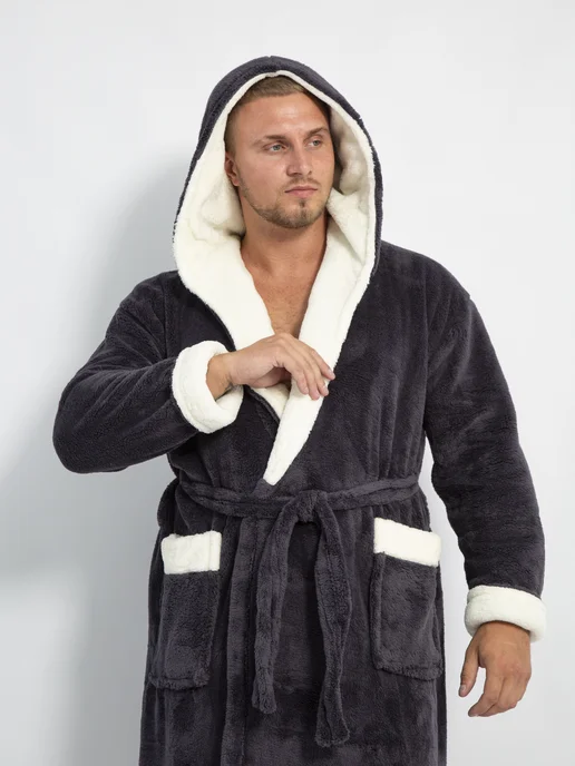 Wakas Textile Халат махровый домашний с капюшоном теплый в бани, белый, фото 5