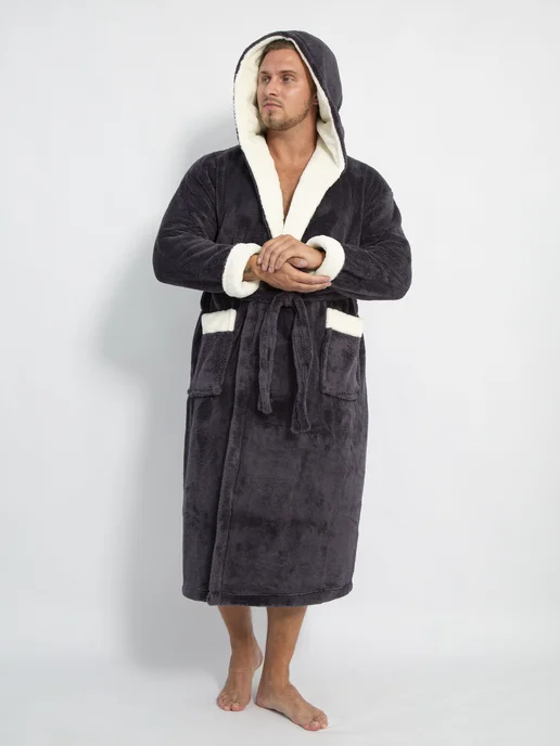 Wakas Textile Халат махровый домашний с капюшоном теплый в бани, белый, фото 7