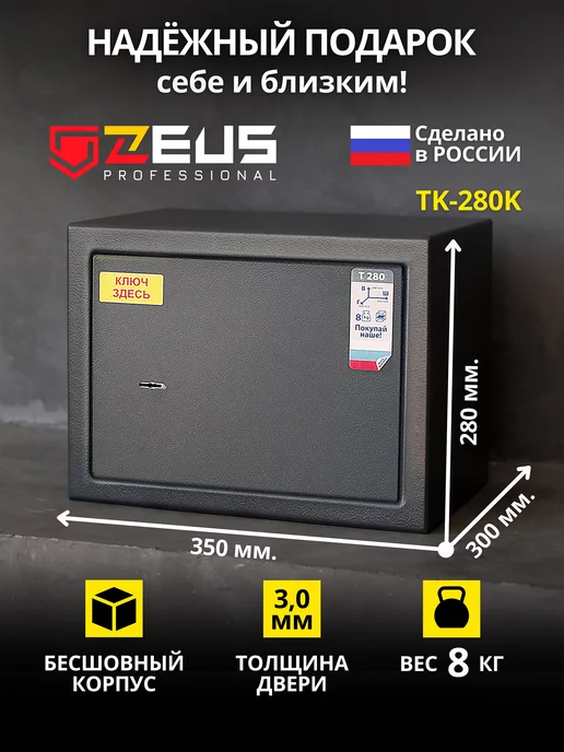 ZEUS professional Сейф для денег и документов оружейный с полкой, серый, фото 2