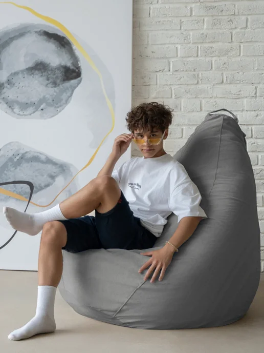 CoolPouf Кресло мешок 5XL велюр большое взрослое, серый, фото 2