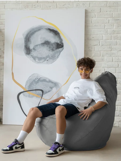 CoolPouf Кресло мешок XXXL велюр, серый, фото 2