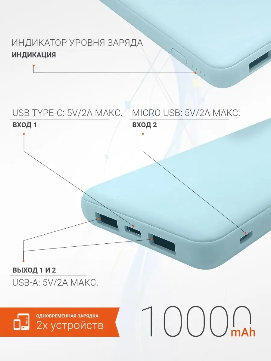 Портативный внешний аккумулятор для зарядки 10000 mAh SentAp 85635333  купить в интернет-магазине Wildberries