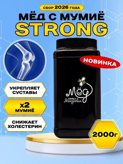 Мёд семьи Мамдеевых Мед с мумие алтайским натуральный Стронг, 950 г, 2000 г