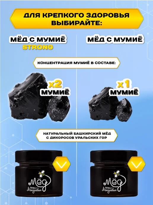 Мёд семьи Мамдеевых Мед с мумие алтайским натуральный Стронг, 950 г, 2000 г, фото 5