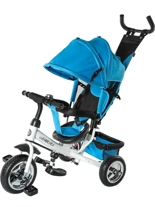 VELOBIBI Велосипед детский трехколесный с ручкой, голубой, фото 8