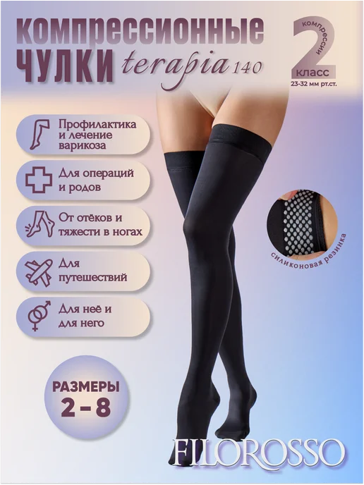 FILOROSSO Компрессионные чулки 2 класс с силиконом,140 den, черный