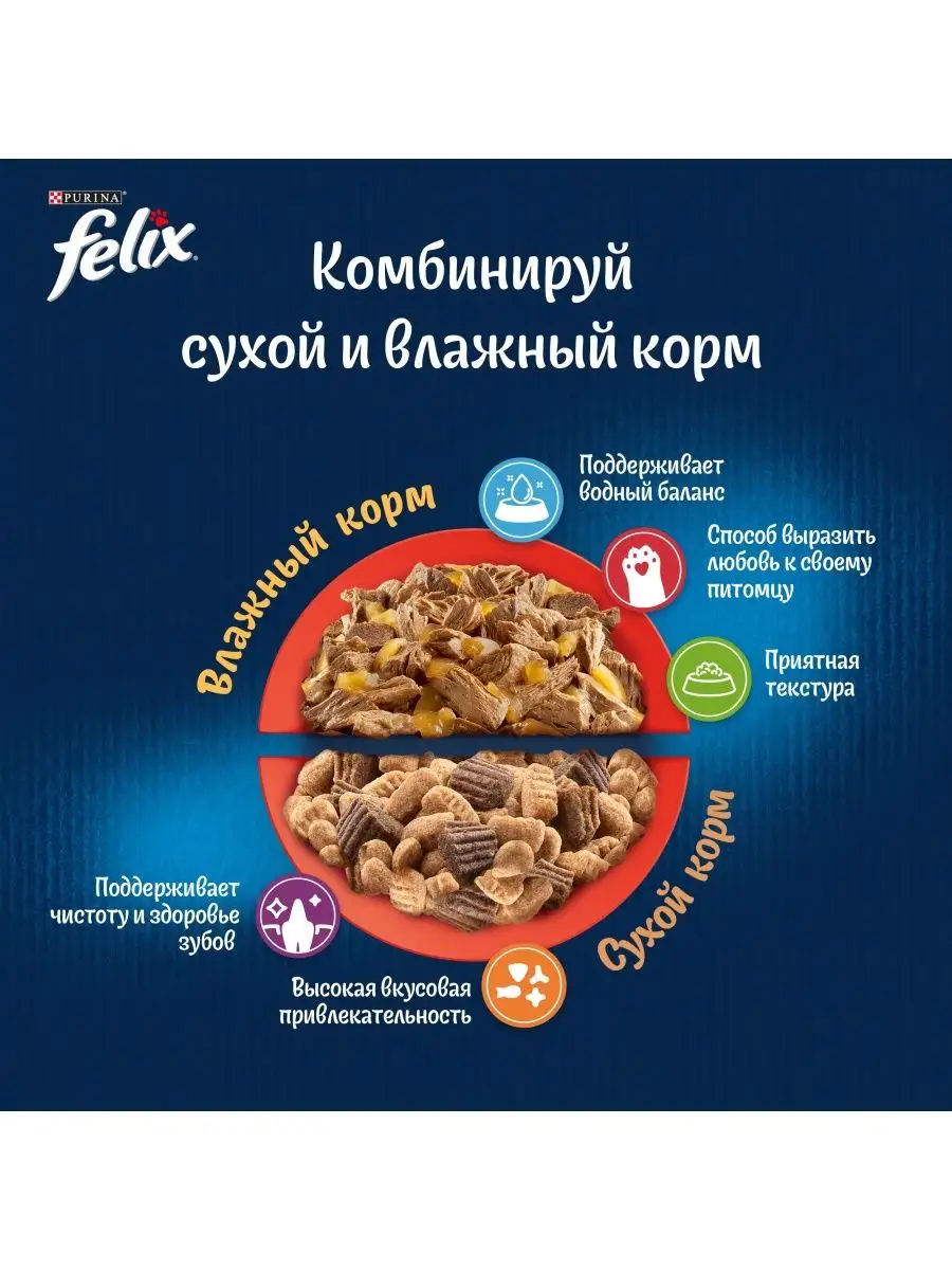 Сухой корм для кошек Двойная Вкуснятина, с мясом 1,3 кг Felix 86035660  купить в интернет-магазине Wildberries