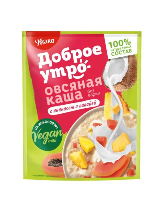 Увелка Каша овсяная на кокос. напитке с ананасом и папайей 20 х 40г, 40 г, фото 2