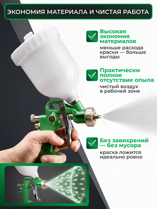 Eco Краскопульт пневматический SG-1000 сопло 2,5 мм SG-1000H25U, зеленый, фото 2