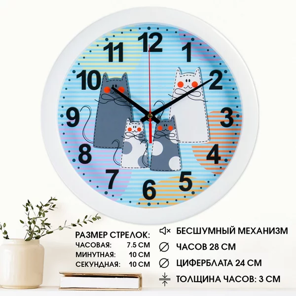 Часы настенные интерьерные бесшумные детские